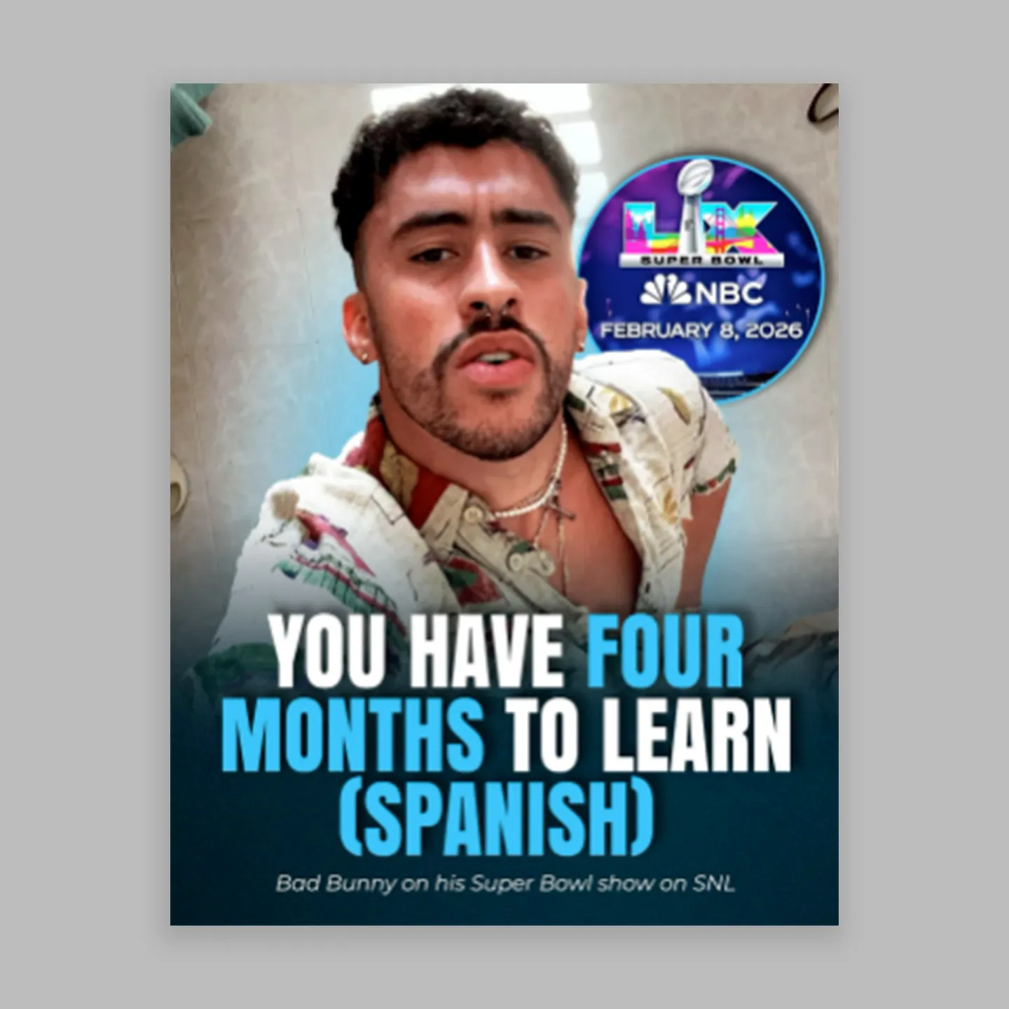 Bad Bunny unveiling his 2026 Super Bowl halftime show