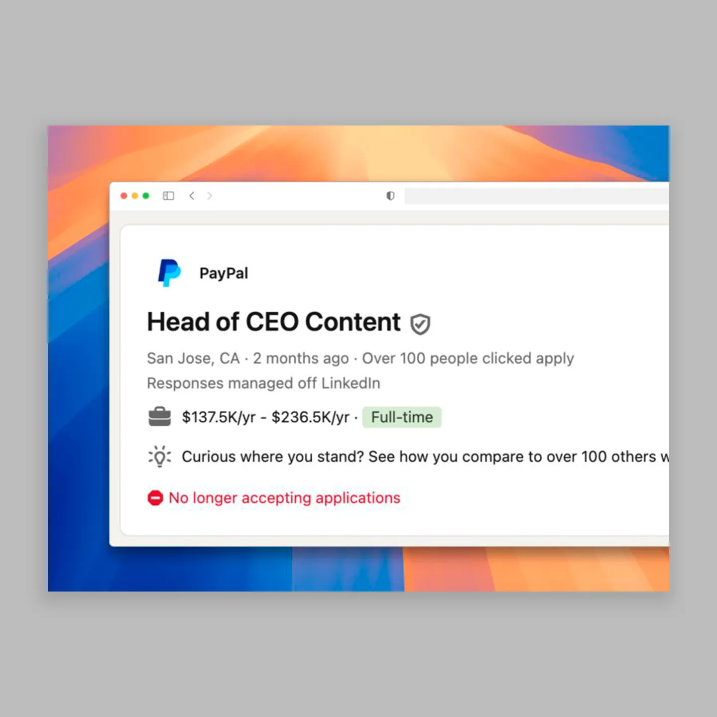 PayPal job posting for Head of CEO Content
